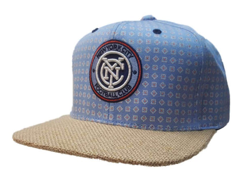 New York City FC Mitchell & Ness strukturierte flache Bill-Mütze aus Tweed mit blauem Muster – sportlich