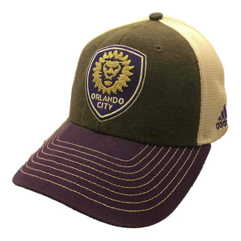 Orlando City SC Adidas Brown Purple Mesh Structured Snapback Baseball Hat Cap - Sporting Up