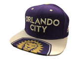 Orlando City SC Adidas Purple White Structured Adj Snapback Flat Bill Hat Cap - Sporting Up