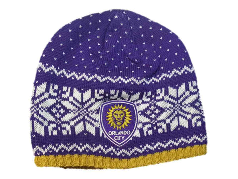 Shop Orlando City SC Adidas Purple Snowflake Pattern Acrylic Knit Beanie Hat Cap - Sporting Up