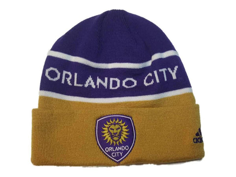 Orlando City SC adidas lila und goldene Acryl-Strickmütze mit Bündchen und Totenkopf-Motiv – sportlich