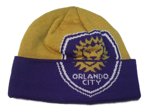 Orlando city sc adidas gorra de gorro de calavera con puños de punto acrílico dorado y morado - sporting up