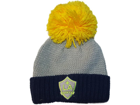 Los Angeles Galaxy Adidas Gray Thick Knit Cuffed Beanie Hat Cap Oversized Poof - Sporting Up