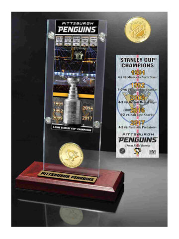 Shop Pittsburgh Penguins 5-Time Stanley Cup Champs Ticket & Bronze Coin Desk Arcylic - Sporting Up