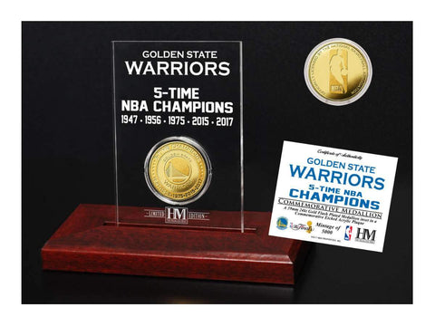 Shop Golden State Warriors 5-Time NBA Finals Champions Gold Coin Etched Desk Arcylic - Sporting Up