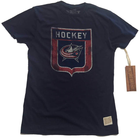 Shop Columbus Blue Jackets Retro Brand Navy Hockey Shield Vintage Cotton T-Shirt - Sporting Up