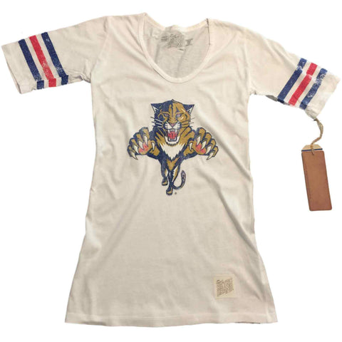 Shop Florida Panthers Retro Brand WOMEN White Striped Quarter Sleeves T-Shirt - Sporting Up