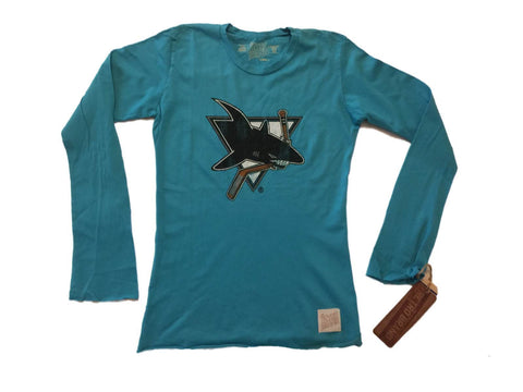 Kaufen Sie das San Jose Sharks Retro-Damen-T-Shirt aus Baumwolle mit langen Ärmeln in Blaugrün – sportlich