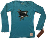Camiseta de algodón de manga larga verde azulado de mujer marca retro San jose Sharks - sporting up