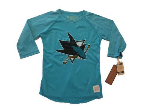 Shoppen Sie das San Jose Sharks Retro-Marken-Damen-Raglan-T-Shirt mit halben Ärmeln in Blaugrün – sportlich