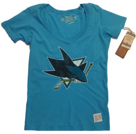 Shop San Jose Sharks Retro Brand WOMEN Teal Deep V-Neck Tri-Blend T-Shirt - Sporting Up