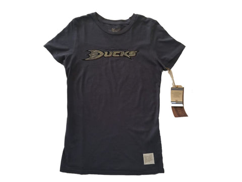 Anaheim ducks rétro marque femmes gris 100% coton script t-shirt vintage - sporting up