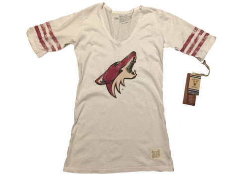Shop Arizona Coyotes Retro Brand WOMEN White Quarter Striped Sleeve Tunic T-Shirt - Sporting Up