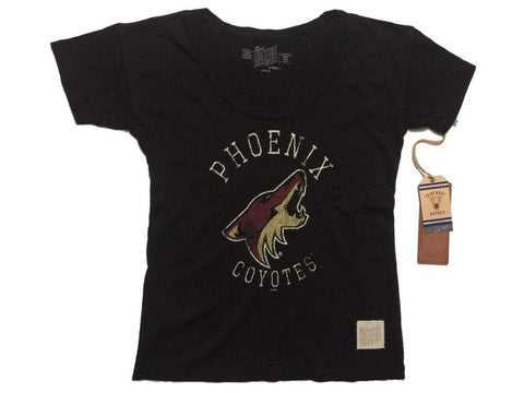 Phoenix Coyotes Retro-Marken-Damen-T-Shirt in Schwarz mit U-Ausschnitt und kurzen Ärmeln – sportlich