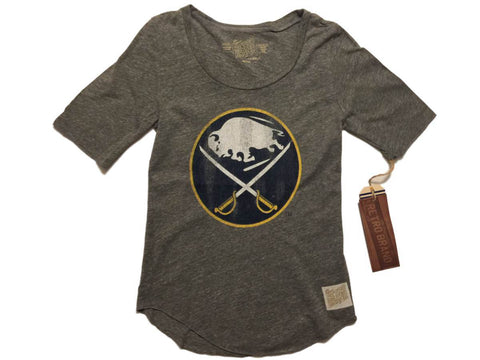 Kaufen Sie Buffalo Sabres Retro-Marken-Damen-T-Shirt in Grau mit Viertelärmeln und Tri-Blend – sportlich