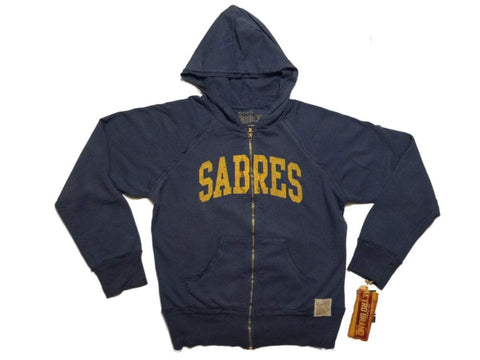 Buffalo Sabres Retro-Marke für Damen, blaue Blockbuchstaben, durchgehender Reißverschluss – sportlich