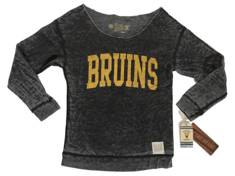 Shop Boston Bruins Retro Brand WOMEN Charcoal Uncollared Fleece Sweatshirt - Sporting Up