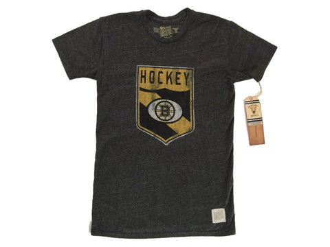 Boston Bruins Retro Brand Charcoal Vintage Hockey Shield Tri-Blend T-Shirt - Sporting Up