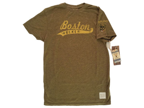 Boutique Boston Bruins Marque Rétro Mélange Or Hockey Script Vintage Tri-Blend T-Shirt - Sporting Up