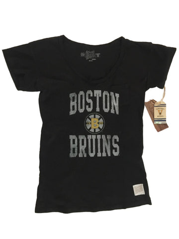 Shop Boston Bruins Retro Brand WOMEN Black Pocketed Cotton T-Shirt - Sporting Up