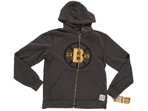 Boston Bruins Retro Brand Charcoal Full Zip Up Waffle Hooded Vintage Jacket - Sporting Up
