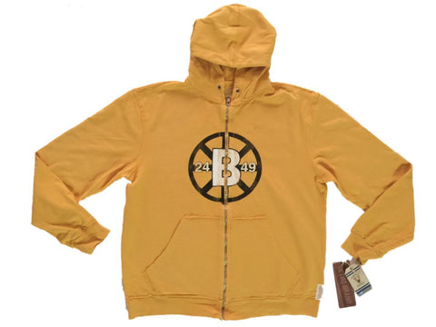 Kaufen Sie die Retro-Marke Boston Bruins in Gold mit durchgehendem Reißverschluss und Waffel-Kapuzen-Vintage-Jacke – sportlich