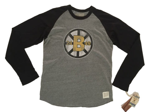 Shop Boston Bruins Retro Brand Gray Black Long Sleeve Tri-Blend Baseball T-Shirt - Sporting Up