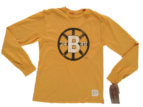 Shop Boston Bruins Retro Brand Gold 100% Cotton Crew Neck Long Sleeve T-Shirt - Sporting Up