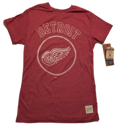 Kaufen Sie Detroit Red Wings Retro-T-Shirt mit verblasstem rotem Kreis-Logo und Mock-Twist – sportlich