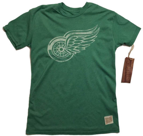 Shop Detroit Red Wings Retro Brand Green Primary Logo Vintage Short Sleeve T-Shirt - Sporting Up