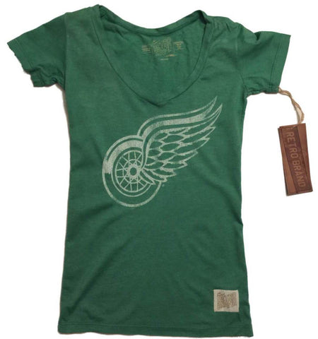 Shop Detroit Red Wings Retro Brand WOMEN Green Deep V-Neck Tri-Blend T-Shirt - Sporting Up
