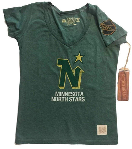 Shop Minnesota North Stars Retro Brand WOMEN Green Deep V-Neck Tri-Blend T-Shirt - Sporting Up