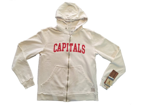 Shoppen Sie die Retro-Marke Washington Capitals in cremefarbener Waffel-Kapuzenjacke mit durchgehendem Reißverschluss – sportlich