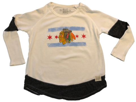 Chicago Blackhawks Retro-Marken-Damen-T-Shirt mit Stars & Stripe-Waffelmuster – sportlich