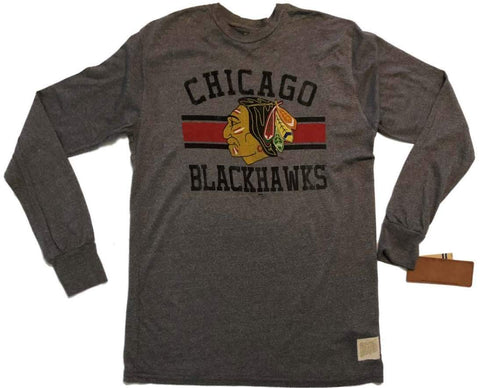 Chicago blackhawks retro märke grå vintage logotyp ultra mjuk ls crew t-shirt - sportig upp