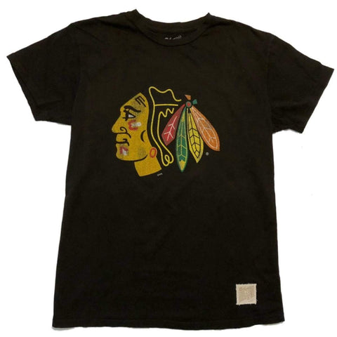 Chicago Blackhawks Retro-Marken-Schwarzes, ultraweiches SS-Crew-T-Shirt mit verblasstem Logo – sportlich