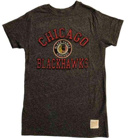 Chicago Blackhawks Retro-Marken-T-Shirt mit Rundhalsausschnitt, anthrazitfarbenes Retro-Vintage-Logo – sportlich