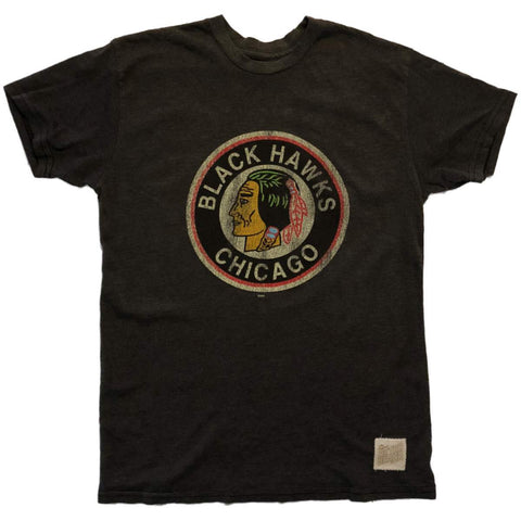 Shop Chicago Blackhawks Retro Brand Charcoal Vintage Retro Logo Soft SS T-Shirt - Sporting Up