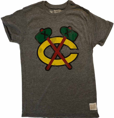 Shoppen Sie das Chicago Blackhawks Retro-Marken-T-Shirt mit Rundhalsausschnitt in Grau Alternative Logo SS – sportlich