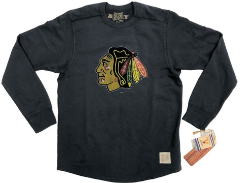 Chicago blackhawks retro märke grå dam tjock stickad ls crew t-shirt - sportig upp