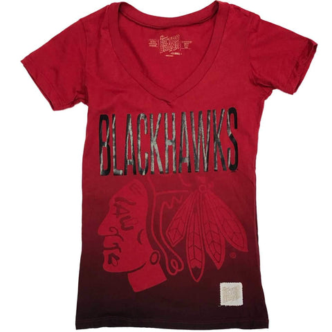 Kaufen Sie das Retro-Damen-T-Shirt „Chicago Blackhawks“ mit Farbverlaufslogo und V-Ausschnitt für Damen – sportlich