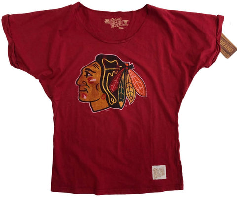 Chicago Blackhawks Retro-Marken-Damen-T-Shirt in Rot, SS, schmal zulaufend, mit U-Ausschnitt – sportlich