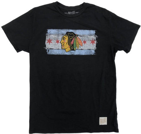 Shoppen Sie das Chicago Blackhawks Retro-Marken-Kurzarm-T-Shirt mit schwarzen Sternen und Streifen – sportlich