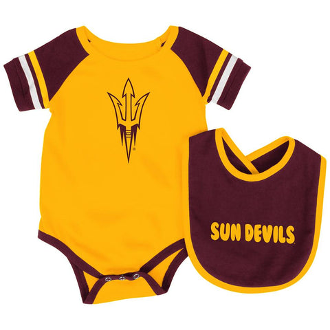 Compre conjunto de babero y traje de una pieza para bebé desplegable del Coliseo de los Sun Devils del Estado de Arizona - Sporting Up