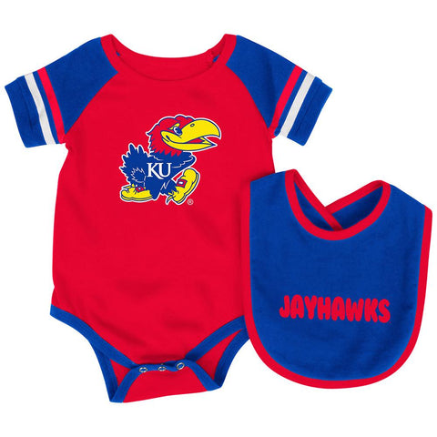 Kansas Jayhawks Colosseum Roll-Out Infant One Piece Outfit och Bib Set - Sporting Up