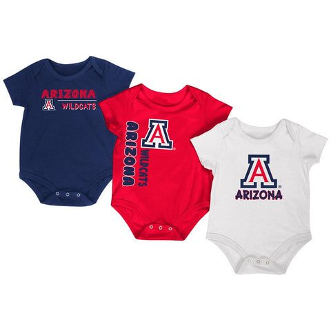 Arizona wildcats colisseum trajes de una pieza para bebés, azul marino, rojo y blanco, paquete de 3, deportivos