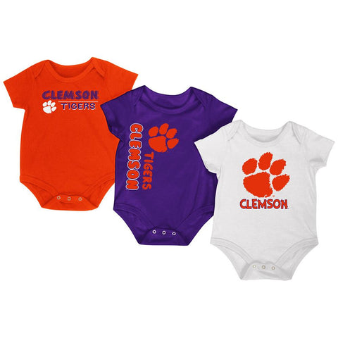 Clemson Tigers Colosseum Orange Purple White Infant One Piece Outfits - 3 Pack - Sporting Up