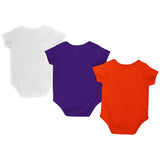 Clemson Tigers Colosseum Orange Purple White Infant One Piece Outfits - 3 Pack - Sporting Up