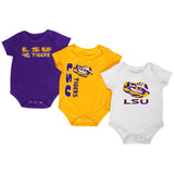 LSU Tigers Colosseum Purple Gold White Infant One Piece Outfits - 3 Pack - Sporting Up