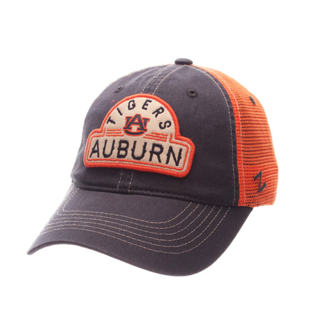 Shop Auburn Tigers Zephyr Navy & Orange Route Style Mesh Back Slouch Adj. Hat Cap - Sporting Up